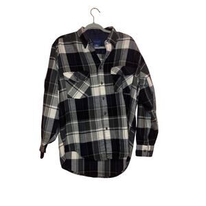 Towncraft Black Gray Plaid Button Up Flannel Shirt Men’s Large